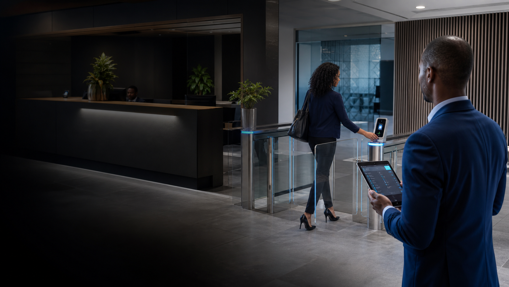Secure biometric entry at a modern office