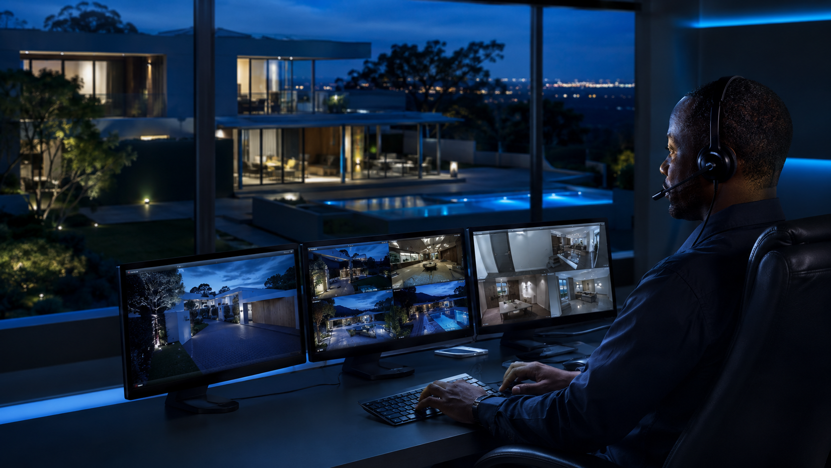 Professional monitoring a protected residence